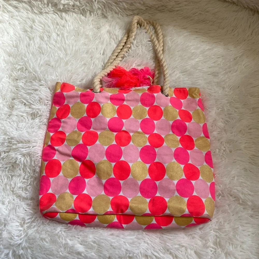 Girls Tote Bag | Summer Pool Beach Bag Book Bag Rope handle polkadots & tassel
